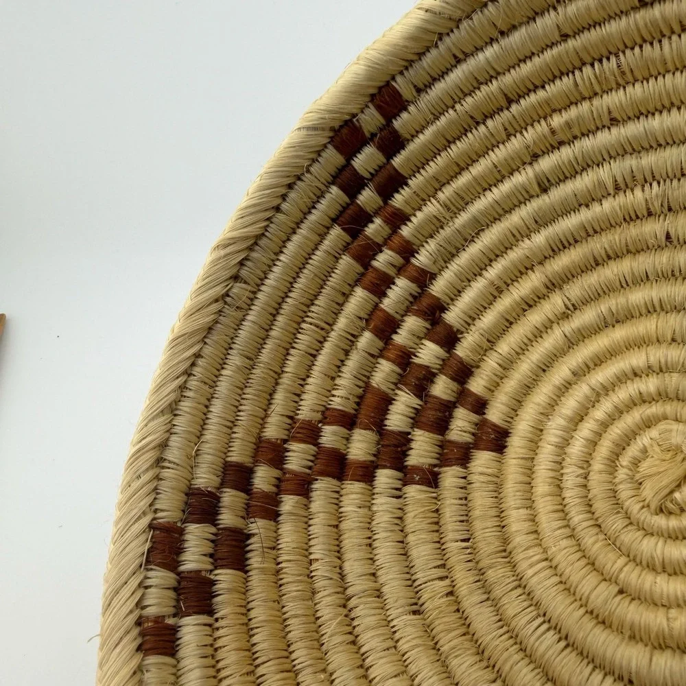 Coiled Woven Basket 9in Natural Brown Excellent Geometric Boho Tribal
